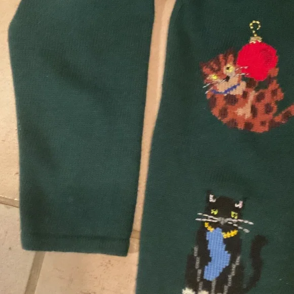 Vintage Y2K 2001 Womens XL Christmas Cat Bells Wool Blend Knit Cardigan Sweater - Picture 7 of 10